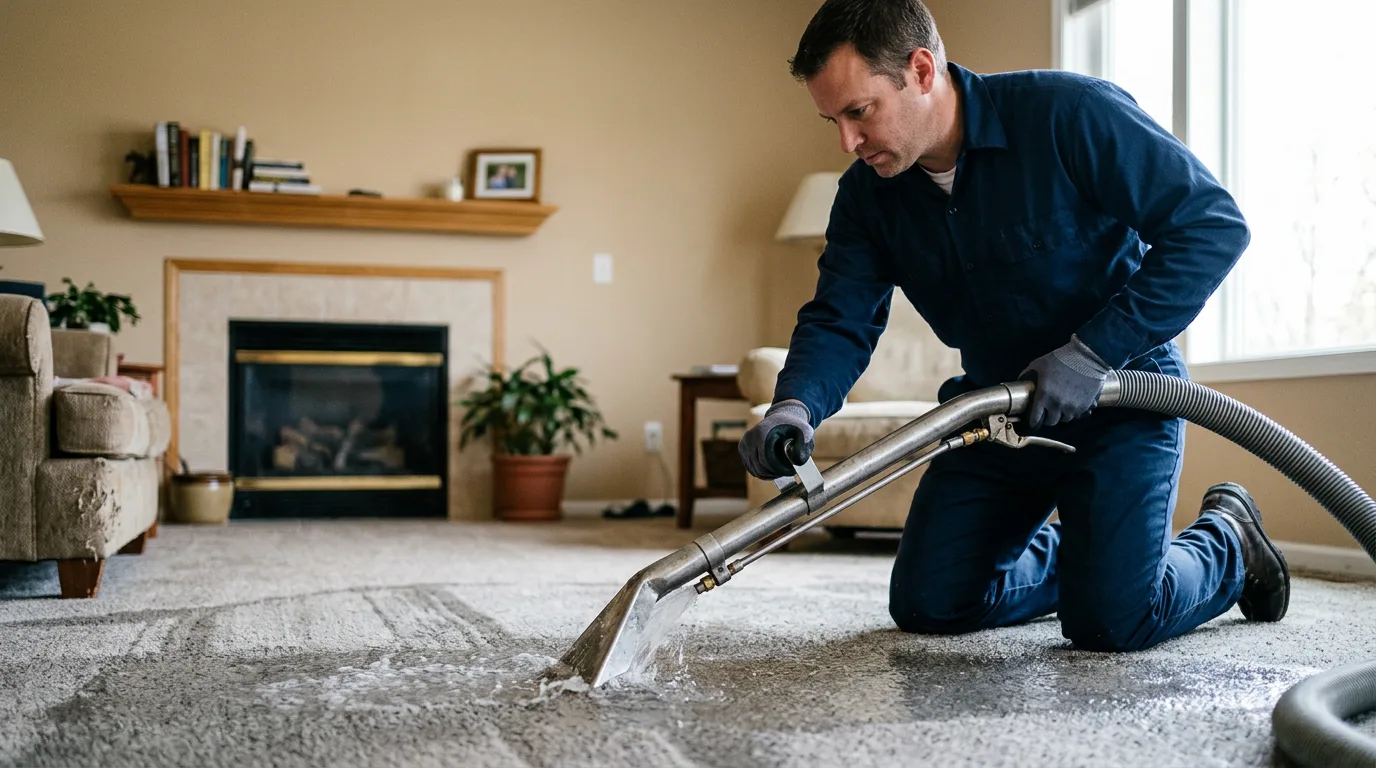 Water damage restoration technician working near Netcong, NJ
